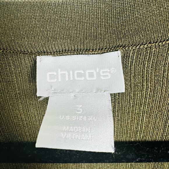 Chico's Flat-Back Ribbed Cardigan Sweater Green Button Front Pockets Women SZ 2 - Picture 7 of 10